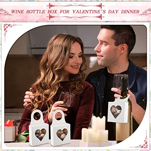 25 רוזן קראפט נייר חג האהבה קופסת בקבוק יין עם חלון תלוי קופסאות מתנה מתקפלות קופסאות יין בצורת לב צלול למתנות