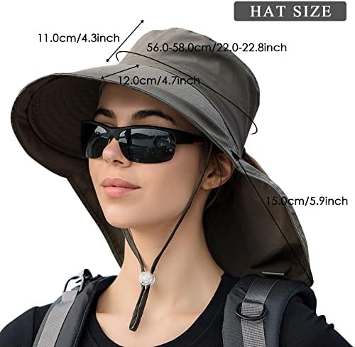 כובע השמש של Feoya לנשים עם דש צוואר קוקו חור רחב שוליים עד 50+ טיולים ספארי כובע