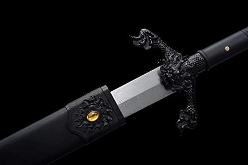 סכין סמוראי סיני מסורתי בעבודת יד מסורתית, חרב דרקון, פלדת קפיץ כחול מלא טאנג סאבר, מתנה לגברים
