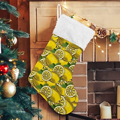 גרבי חג המולד לימון דפוס פרי צהוב לימון צייר ביד קטיפה לבנה שרוול קטיפה משפחת קטיפה בהתאמה אישית קישוט מסיבות