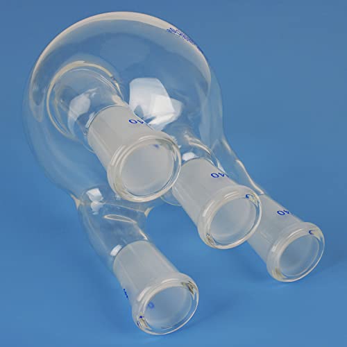 מעבדה עגולה בבקבוק תחתון RBF עם 4 צוואר זקוף, קיר כבד 4 בקבוק מעבדה בצוואר בורוסיליקט זכוכית עגול בקבוק