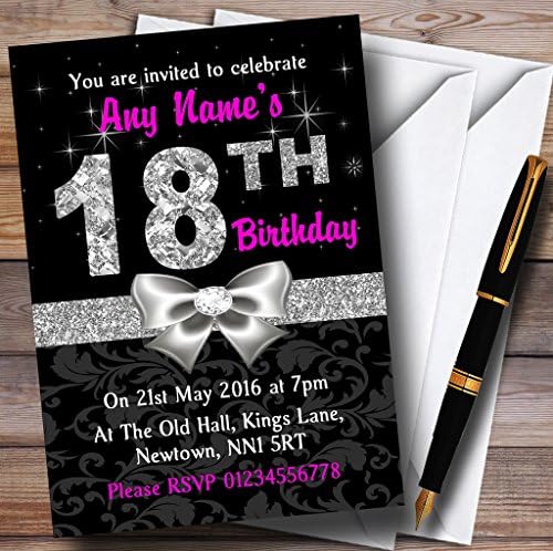 יהלומי כסף שחור ורוד הזמנות מותאמות אישית למסיבת יום הולדת 18