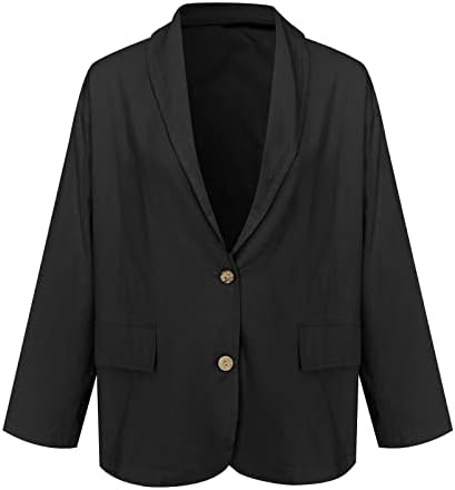 נשים אופנה מוצקה פתוחה פתוחה קדמית חליפת כיס שרוול ארוך כפתור כפתור פשתן מעיל הלבשה חיצונית ז'קט