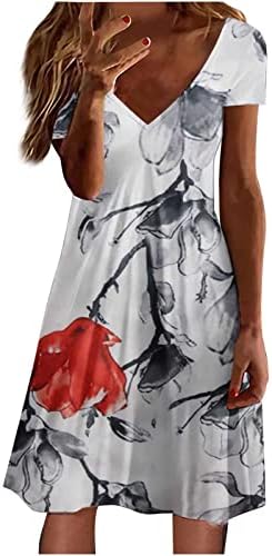 נשים שמלת חולצה עם צווארון פרחוני הדפס שרוול קצר שמלות קיץ מקרית אורך מידי שמלה רפויה לחוף הים