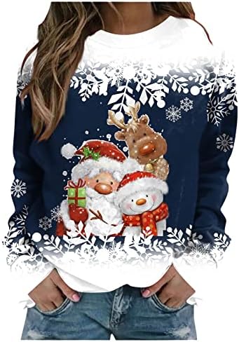ג'ג'אווי נשים חמודות מצחיקות שלג סווטשירטים חג מולד שמח גרפיקה רופפת חולצות שרוול ארוך מודפסות