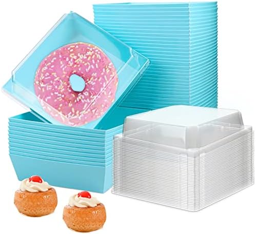 CMKURA 50 חבילה 5 מכולות מזון נייר כחול מרובע קופסאות מאפייה עם מכסים מאובטחים מיכלי עוגיות קופסאות עוגה קופסאות