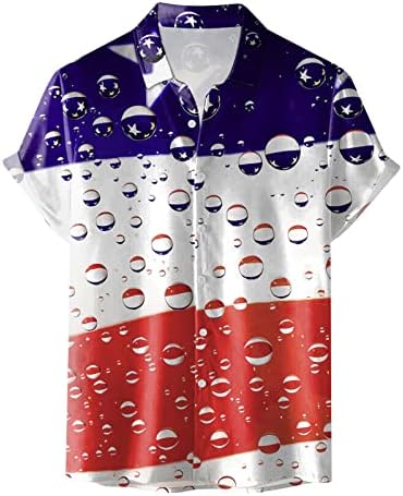 חולצות יום העצמאות של הגברים של Beuu כפתור שרוול קצר למטה חולצה פטריוטית דגל אמריקאי חוף קיץ
