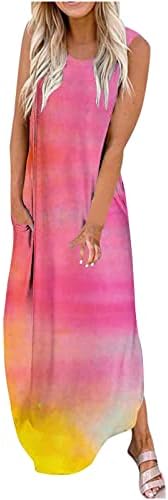 זורם שמלות לנשים מקרית רופף לקשור לצבוע הדפסת שרוולים עגול צוואר ארוך שמלה בוהמי נדנדה זורם מקסי