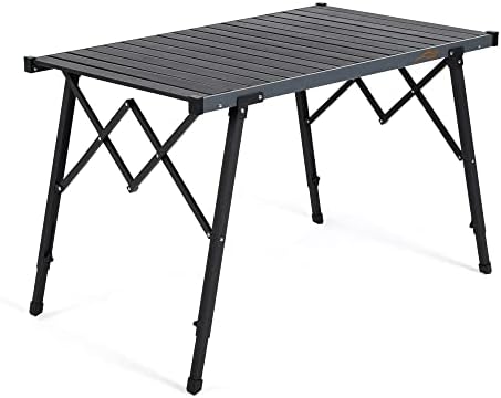 רוח הוגנת שולחן חיצוני מתקפל שולחן קמפינג אלומיניום קל משקל משקל עם רגליים מתכווננות שולחן מחנה גדול