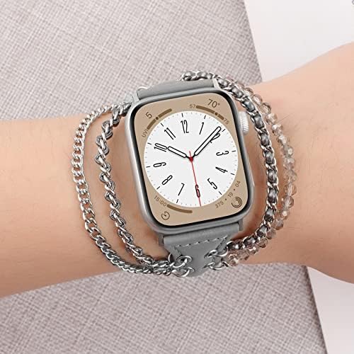 רצועות עור רזות תואמות להקת Apple Watch 41 ממ 40 ממ 38 ממ, Boho Fancy Charms