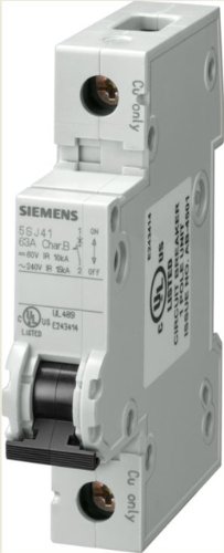 Siemens 5SJ41017HG40 מפסק מיניאטורה, UL 489 מדורג, מפסק מוט 1, 1 מקסימום אמפר, מאפיין צלעות C, רכבת DIN, סוג