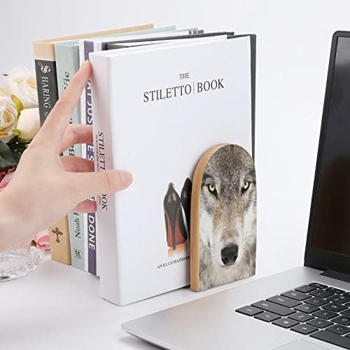 אפור זאב צהוב עיניים מודפס ספר סוף עץ תומכי ספרים 1 זוג עבור מדפים כבד ספר סטנד 5 איקס 3 אינץ