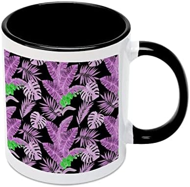 עלים טרופיים ופרחי סחלב ספל קרמיקה יצירתי שחור בתוך כוס קפה קפה ספלי ידית עמידות מתנות ייחודיות