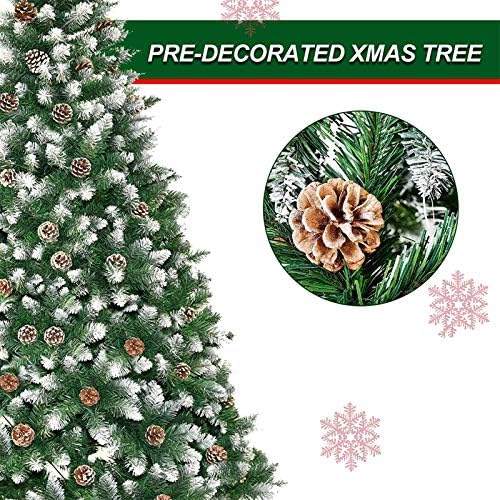 עץ חג המולד המלאכותי של Wogqx, עץ חג המולד שלג נוהר עם חרוטים אורנים לעיצוב חג, 4ft/5ft/6ft/7ft/8ft, ירוק