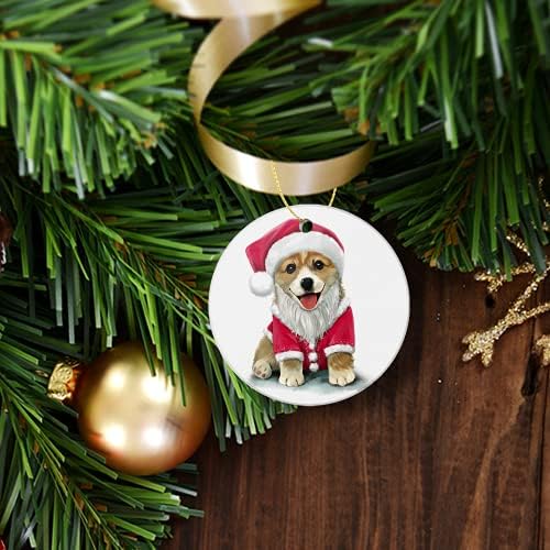 עיצוב חג המולד קישוטים לחג המולד כלב קורגי בחג המולד כובע סנטה עגול חג המולד עגול חג המולד כפול צדדי