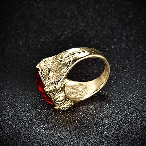מזופ יוקרה זהב טון חקוק גברים של נירוסטה טבעות עם אדום רובי גרנט צבע אבן גודל 8-12
