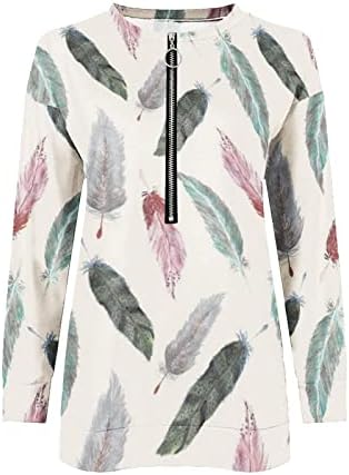 חולצות סתיו של נוקמופו לנשים 2022 אופנת נשים אביב רופף רוכסן רוכסן רוכסן צוואר הדפס חולצת טריקו