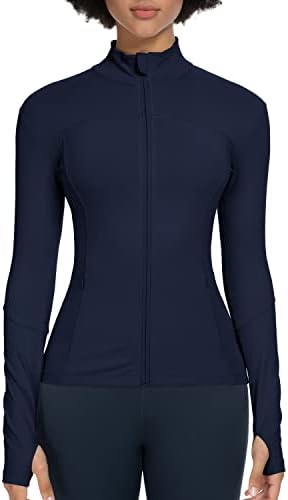 מעילי אימון Colorskin לנשים ז'קט מסלול ריצה אתלטי מלא עם כיסים עם ז'קט יוגה דק עם חורי אגודל