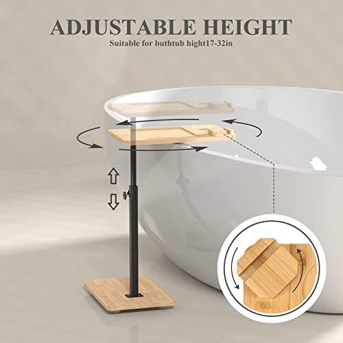 אמבטיה אמבטיה מגש שולחן במבוק אמבטיה מגש נושא כלים עם מתכוונן גובה יציב בודד צד שולחן מדף עבור
