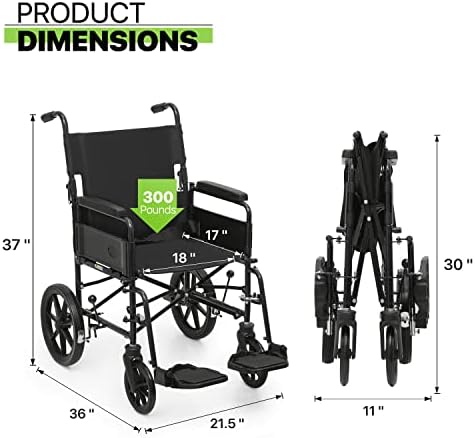 כיסא גלגלים מגשיון למבוגרים עם בקרת קיפול דוושת רגל ומשענת גב אחורית מושב קל משקל ברוחב 18 אינץ ' כיסא