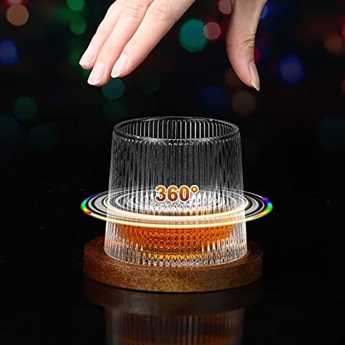 12 חתיכות כוסות וויסקי סט כוסות מיושנות מסתובבות עם תחתיות אגוז יצירתיות כוסות זכוכית קריסטל כוס בורבון