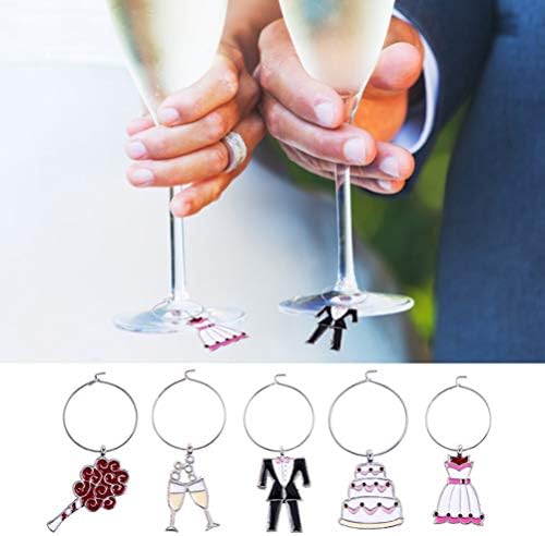 עמוספון נשים טבעת 5 יחידות יין זכוכית טבעות חתונה יין זכוכית תגיות טבעות יין זכוכית קסמי חג