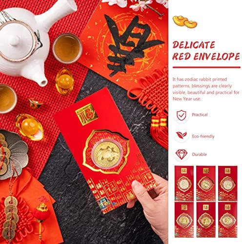 סיני אדום מעטפות 6 יחידות סיני ארנב שנה אדום מעטפת מזל כסף מנות הונג באו מעטפת 2023 סיני אדום כיסים
