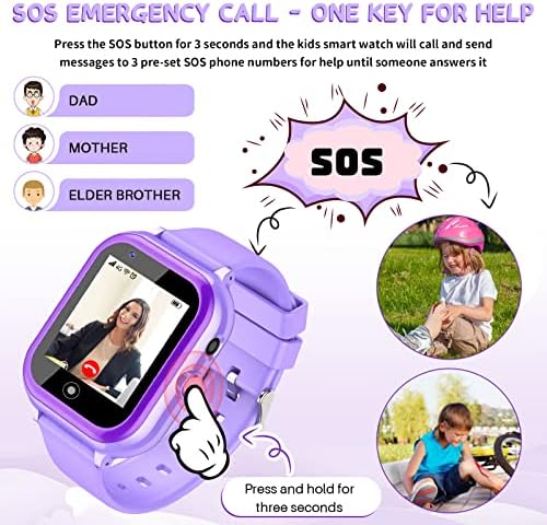 CJC 4G שעון חכם לילדים עם כרטיס SIM, טלפון לילדים SmartWatch Mosation Mosation, התקשר לקול ווידאו צ'אט, SOS, WiFi,