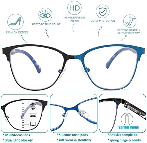 מתקדם מולטיפוקוס קריאת משקפיים נשים דו מוקדי אין קו מולטיפוקל קורא כחול אור מחשב מסגרת משקפיים