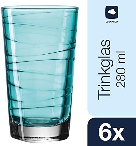 לאונרדו 018238 סט כוסות שונות של 6 סטרוטורה לגונה גדולה, זכוכית, טורקיז, 7.50 על 7.50 על 12.60 על