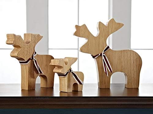 ZAMTAC 3PCS/סט חג המולד יצירתי שולחן מלאכה מעץ עיצוב צבי מקסים בסגנון נורדי עץ טבעי בית/צלמיות חתונה מתנת