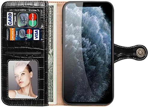 תיק ארנק עור אמיתי של נינסיי לאייפון 12 פרו מקס, דפוס תנין קלאסי עור אמיתי כיסוי מעמד להעיף עם