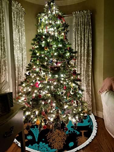 וואנטסו חורפי יער חורף 48 אינץ 'חצאית עץ גדולה קישוט לחג המולד, מחצלת עץ חג המולד עם גדילים לעיצוב הבית