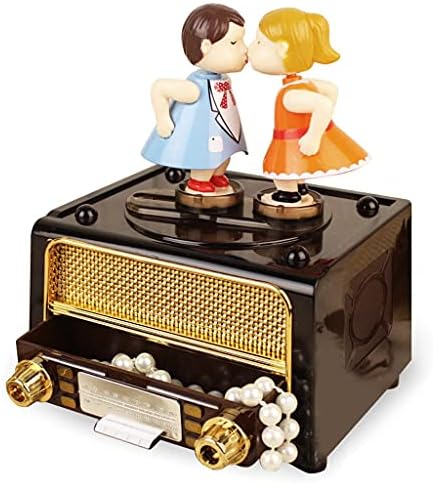 Tazsjg רטרו רדיו בצורת ספינינג קופסת מוזיקה יצירתית קופסא מוזיקה מצחיקה קופסא אחסון תכשיטים מוזיקלי