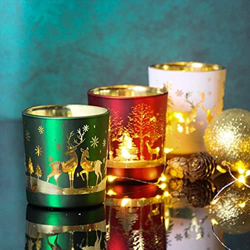 חג המולד נדר פמוטים, סט של 6 זכוכית אורך תה מחזיקי דקורטיבי עבור חג המולד חג מסיבת בית תפאורה