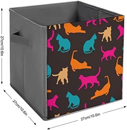 צבעוני חתולי צללית אחסון פחי קוביות מתקפל בד מארגני עם ידיות בגדי תיק ספר תיבת צעצועי סל עבור