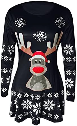 שמלות חג מולד לנשים בתוספת גודל שרוול ארוך חולצה עליונה חולצה שלג שמלת הדפס שמלות מיני טוניקה רופפות