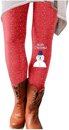 חותלות לחג המולד לנשים מכנסי אימון מותניים גבוהים בקרת בטן סנטה קלאוס פתית שלג הדפסת חדר כושר חמוד טייץ 'טייץ'