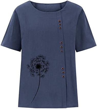 נשים 2023 קיץ חולצות מקרית צווארון עגול חולצות קצר שרוול כפתור חולצה שן הארי גרפי טיז רופף חולצה