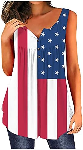נשים של אמריקאי דגל חולצות ללא שרוולים הנלי חולצות כיכר צוואר קפלים גופייה קפלים זורם רופף מתאים חולצות