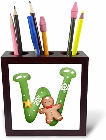 3 רוז חמוד חג המולד מעוטר ירוק בועה מונוגרמה ראשוני עם אריח עט מחזיקי