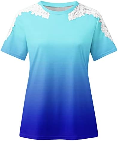 צמרות קיץ לנשים 2023 חולצת טריקו מודפסת אופנה תחרה שרוולים קצרים חולצה חולצה צוואר עגול