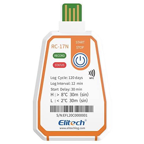 Elitech RC-17N NFC NFC חד פעמי טמפרטורת נתונים לוגר PDF דוח מחוון אור 20