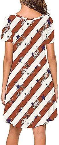 שמלות חולצה מזדמנת של Tifzhadiao לנשים שמלות חולצה מזדמנות 4 ביולי הדפס דגל אמריקה שמלות חולצת