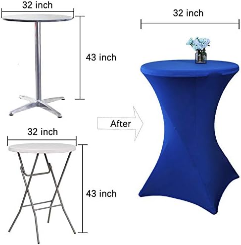 קוקטייל עגול שולחן סטרץ 'סטרץ אלסטי מכסה שולחן דקורטיבי 32 x 43 אינץ' כחול רויאל
