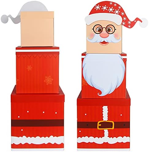 סטפורד 3 חתיכות לערום קופסות דקורטיבי חג המולד אריזת מתנה עם מכסים, גדול סנטה קלאוס לגיבוב מתנת קופסות