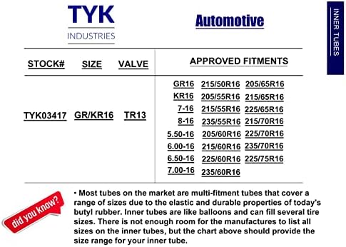 Tyk gr/kr16 צינור פנימי צמיג רדיאלי עבור 205/60R16, 215/60R16, 225/60R16 ו- 235/60R16 צמיגים עם