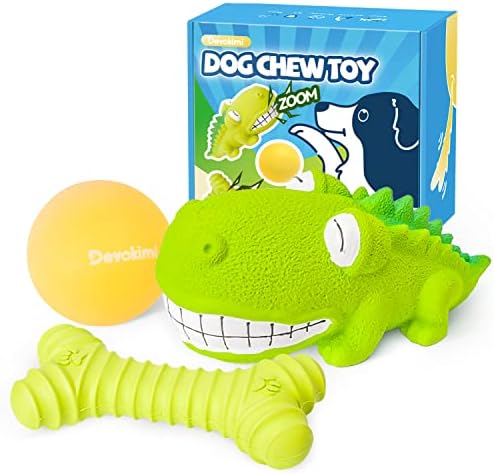 Devokimi 3 Pack צעצועים ללעיסת כלבים לעיסות אגרסיביות, ניקוי שיניים ועיסוי מסטיק צעצוע חריק, סט כדור אינטראקטיבי