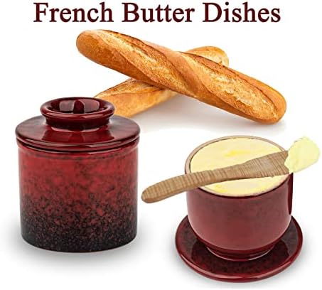 שומר חמאת חרס חמאת חמאת חמאה אדומה חמאה צרפתית חמאה חמאה חמאה לדלפק עם כוס מחזיק חמאה בצורת קרמיקה