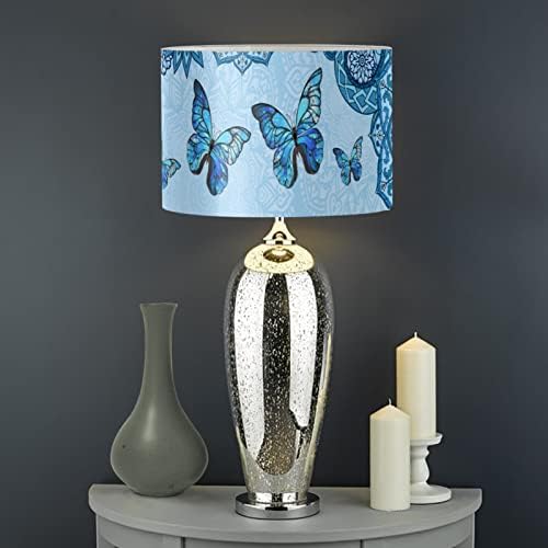 Howilath Bohemia פרחי פרפר כחול גוון מנורת שולחן - מנורת שידת לילה מינימליסטית לחדר שינה, חדר